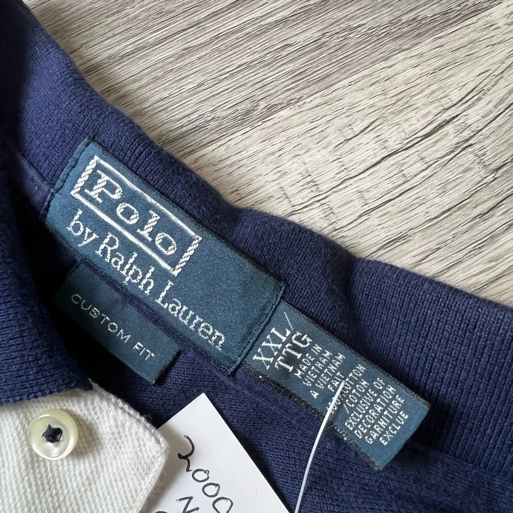Polo Ralph Lauren Polo Shirt Mens XXL Navy Blue Colorblock Stripe Custom Fit